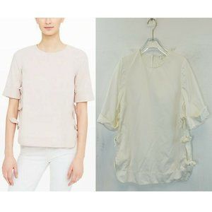 CLUB MONACO‎ Women's Cotton White Blouse SMALL Tie Side Short Sleeve Round Neck